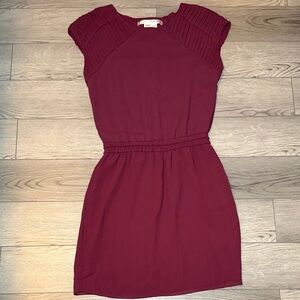 Max Studio Burgundy Women's Mini Dress Size XS Cap Sleeves Gathered Waist Xsmall